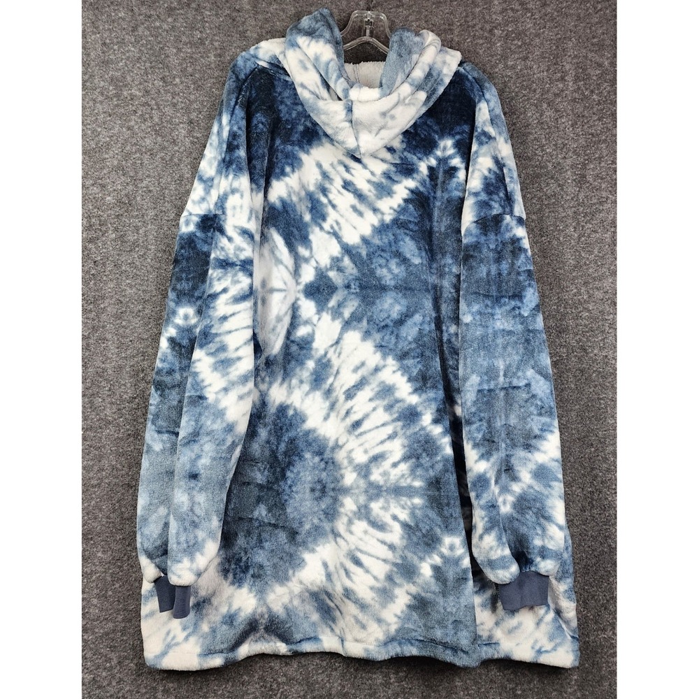 Fashion by Mirabeau Wearable Blanket Hoodie Unisex OS Blue Tie Dye Sherpa Lined